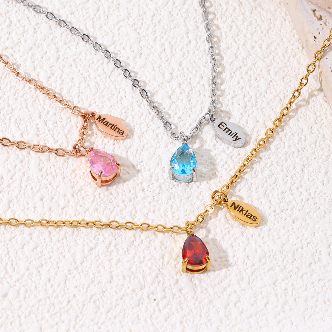 Personalised birthstone necklace with custom name engraving – elegant gift for her