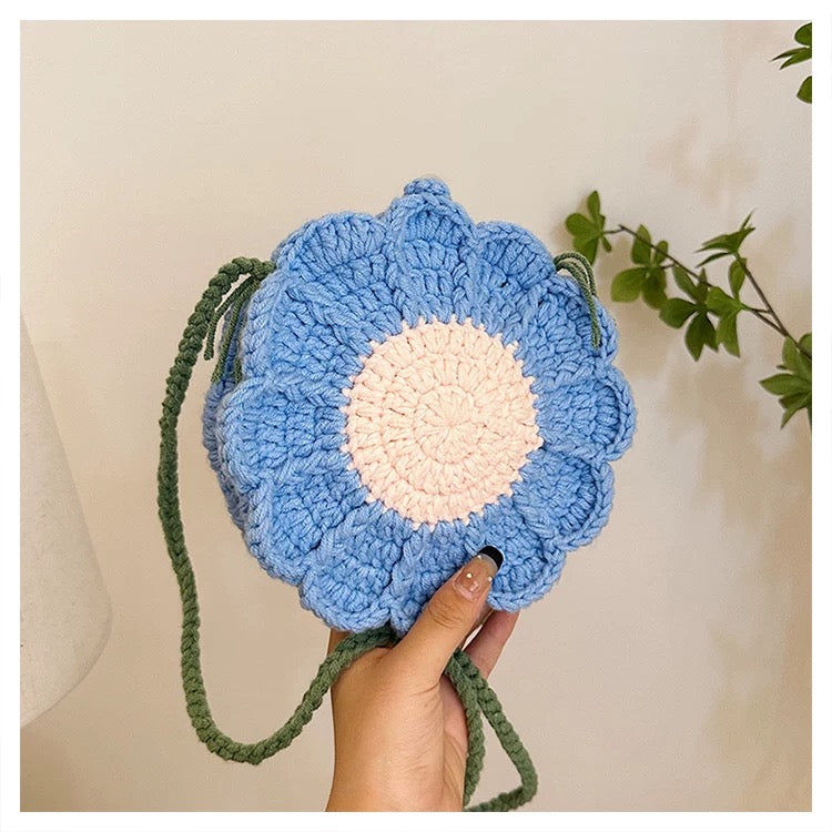 Handmade Blue Crochet Daisy Bag Daisy Granny Square Bag | Crochet Shoulder Bag- Blingcute.com main image 3