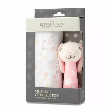 Little Linen Muslin Wrap & Toy Ballerina Bunny - Gift Set
