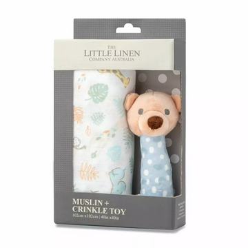 Little Linen Muslin Wrap & Toy Safari Bear