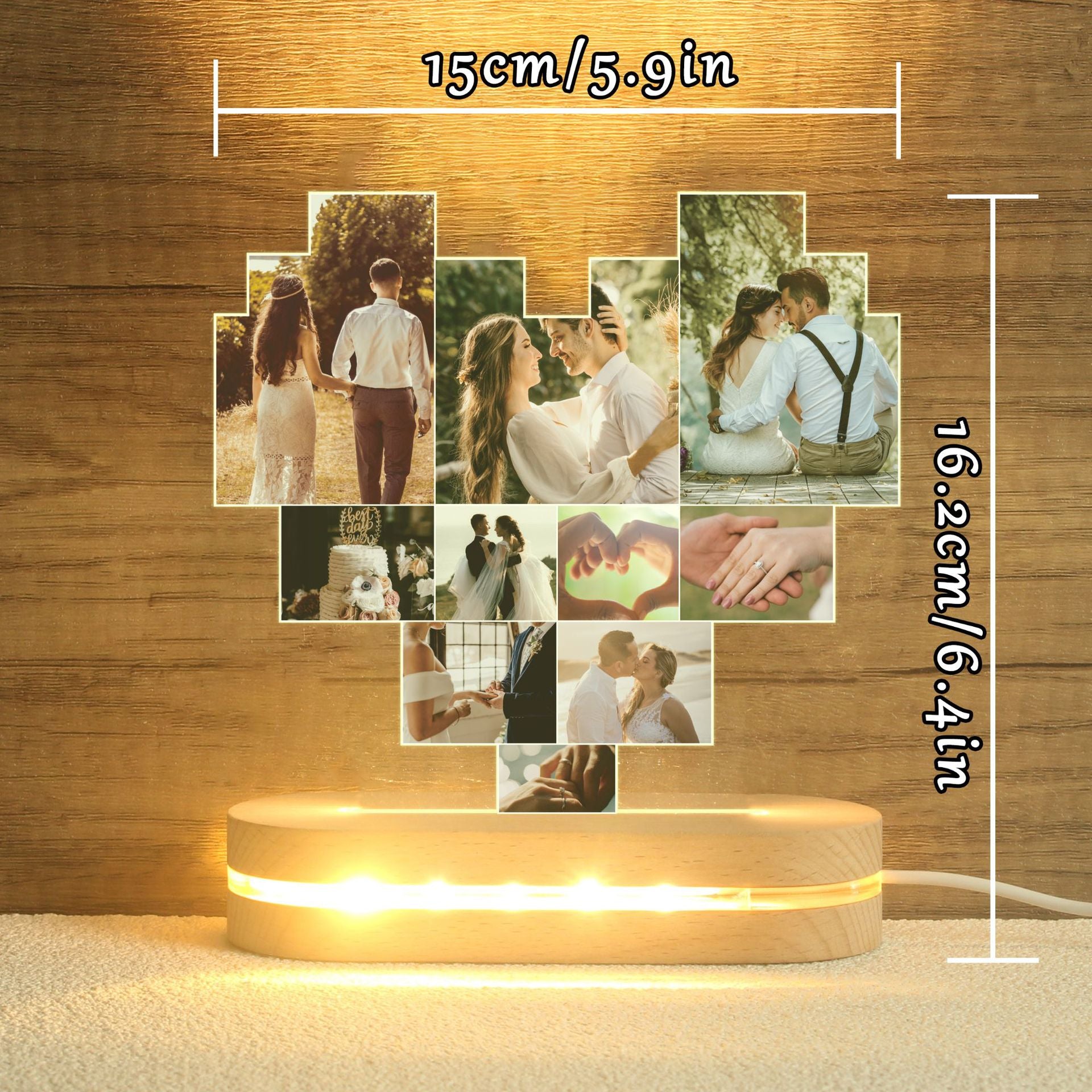 Soft glowing heart-shaped night light with photos – perfect for nursery or bedroom