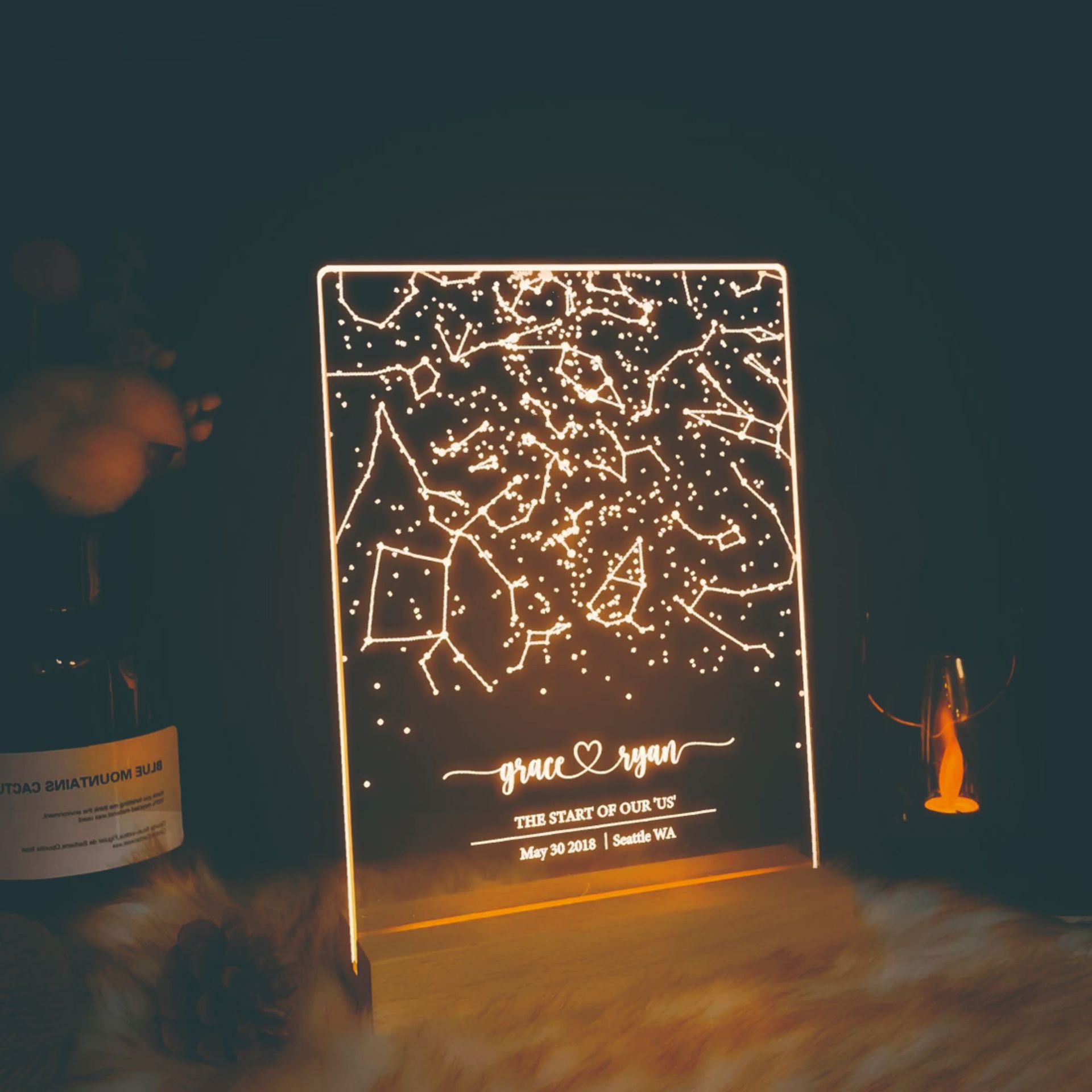 Custom starry sky night light with date and names – romantic personalised gift for her