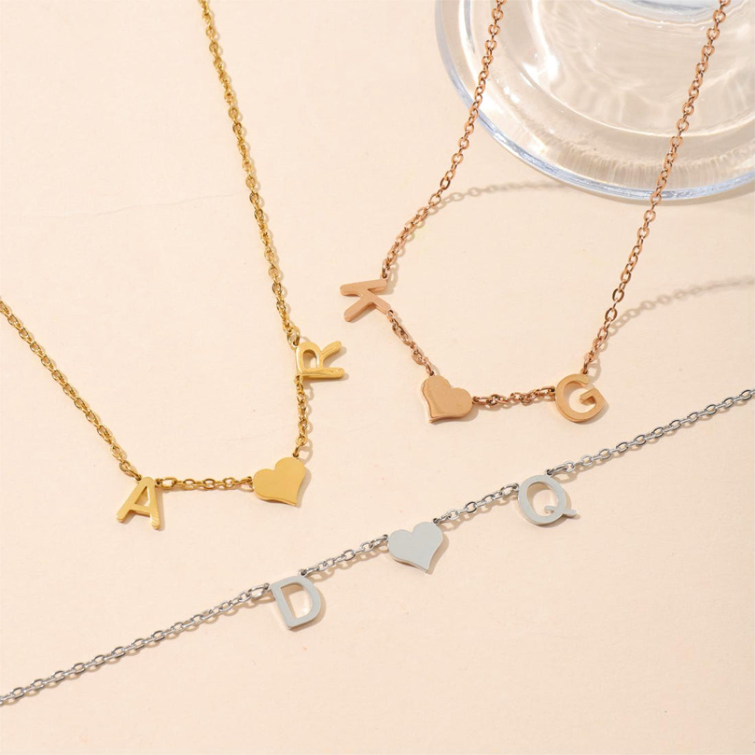 Personalised love necklace with custom initial pendant – dainty gift for her
