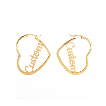 Personalized heart hoop earrings with custom name design in gold finish – thoughtful gift for her