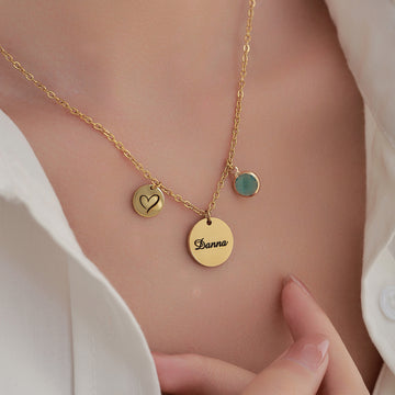 Personalised Name Necklace with Birthstone Pendant