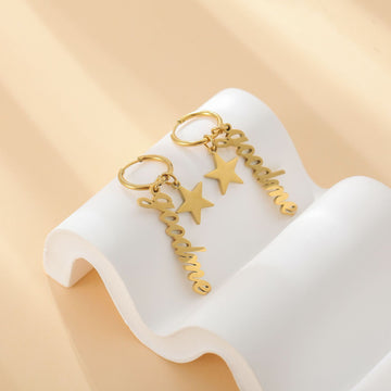 Personalized Star Name Earrings – Custom Stainless Steel Drop Hoops for Her