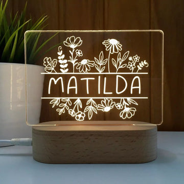 Personalised Kids Night Light With Custom Name - Flowers