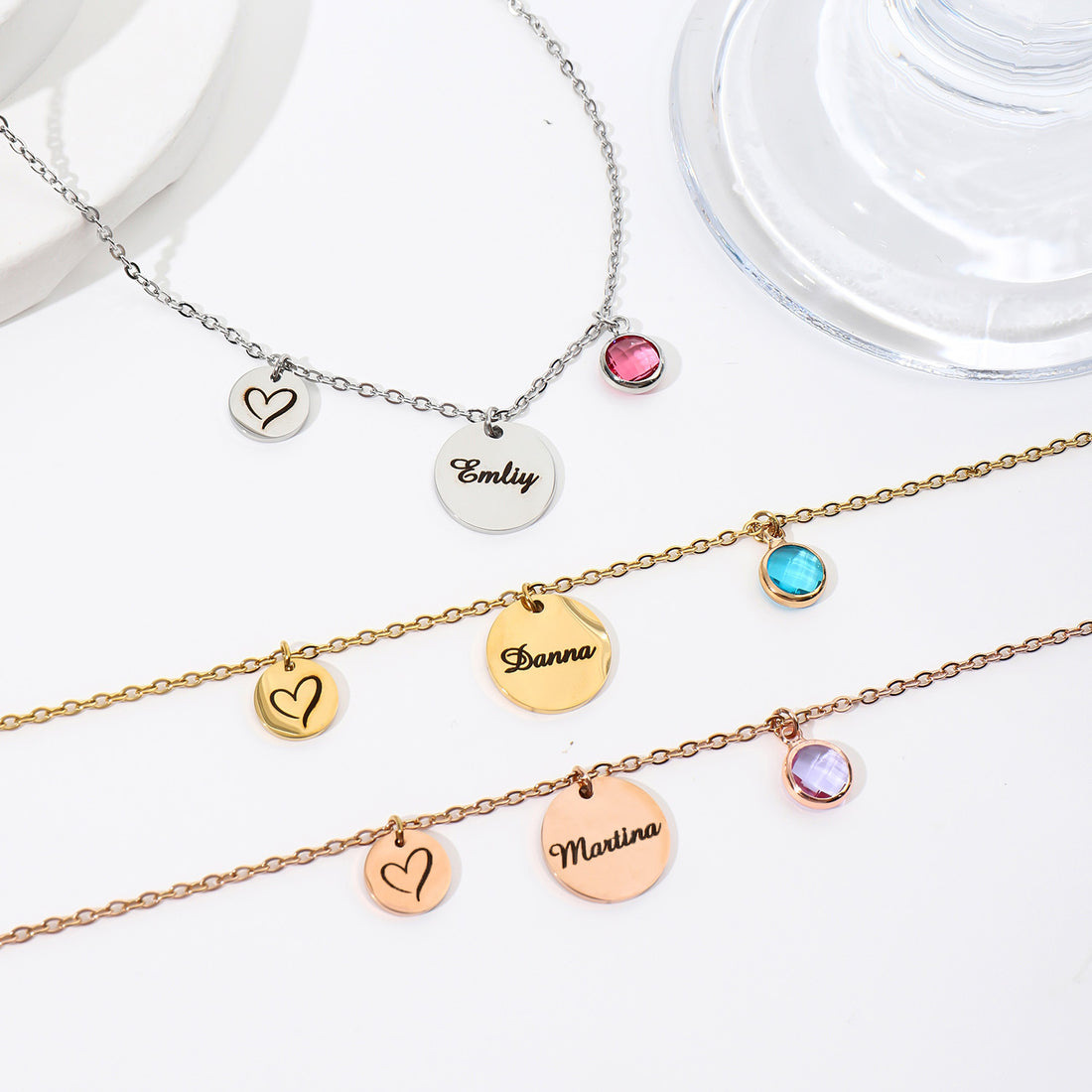 Personalised name necklace with birthstone pendant – elegant custom gift for her