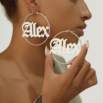 Personalized Name Hoop Earrings - Custom Gift For Her