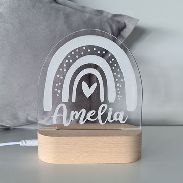 Personalised Kids Night Light With Custom Name - Rainbow Heart