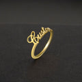 Personalised name ring in gold with custom script design – elegant minimalist jewellery gift for her.