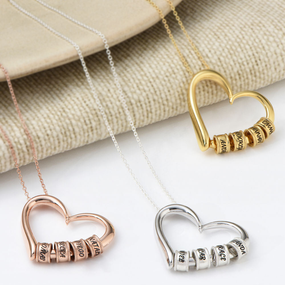 Personalised heart necklace with up to 4 custom name beads – thoughtful gift for mum