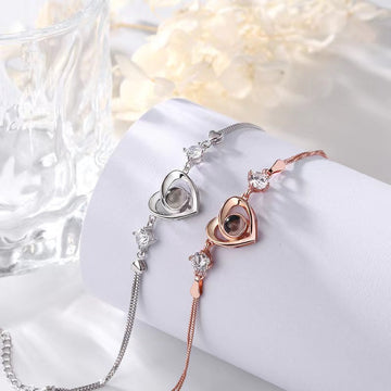 Personalized Heart Photo Projection Bracelet With Crystal Stone