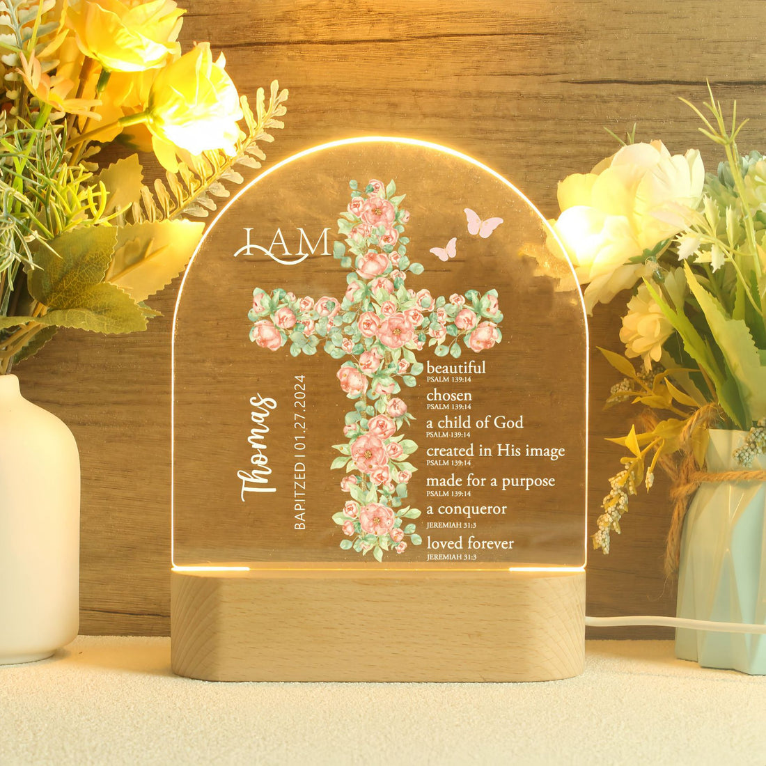 Personalised baptism night light with baby’s name and date – keepsake Christening gift