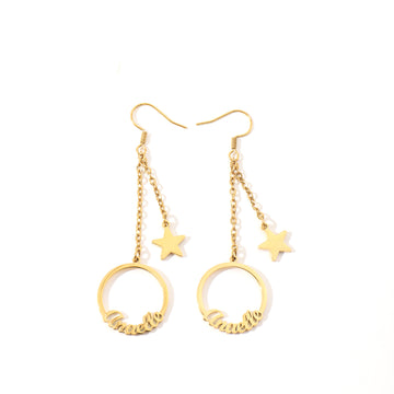 Personalised Star Chain Hoop Earrings – Custom Name Drop Earrings