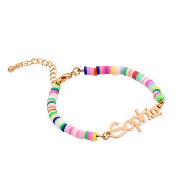 Personalized Ceramic & Stainless Steel Name Bracelet – 18K Gold Plated