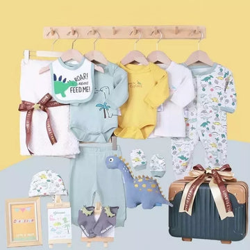 Deluxe Newborn Baby Gift Set Dinosaur – 14-Piece Suitcase Hamper
