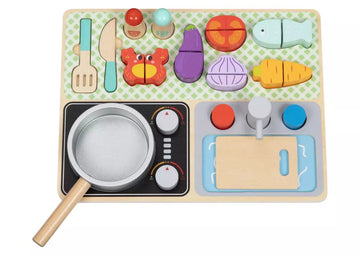 Tooky Toy Wooden Kitchen Pretend Tabletop Fun Play Set