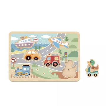 Tooky Toy Wooden Sound Puzzle with Real Human-sounding Voice - Vehicle