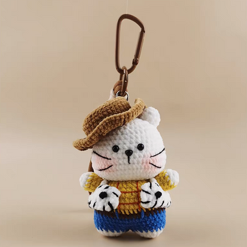 handmade crochet cowboy kitty keychain doll

