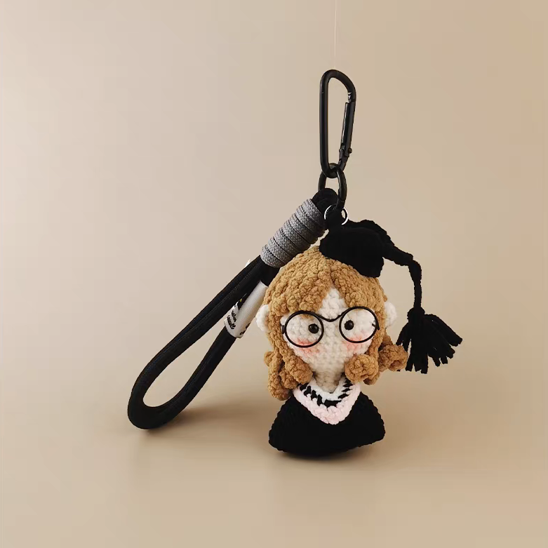 Proud Beginning handmade crochet charm graduation girl bag charm and keyring gift for her
