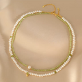 handmade double layer freshwater pearl necklace with peridot beads in s925 sterling silver