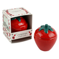 Strawberry-shaped ceramic tealight candle with green lid and gift box – sweet fruity scent home décor gift.