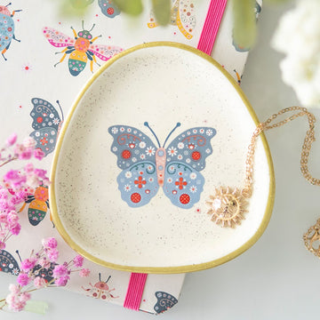 Floral Bug Butterfly Trinket Dish – Ceramic Jewellery Holder Gift for Her