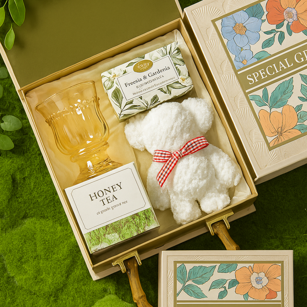 Mini Botanical Gift Box – Honey Tea & Teddy Set