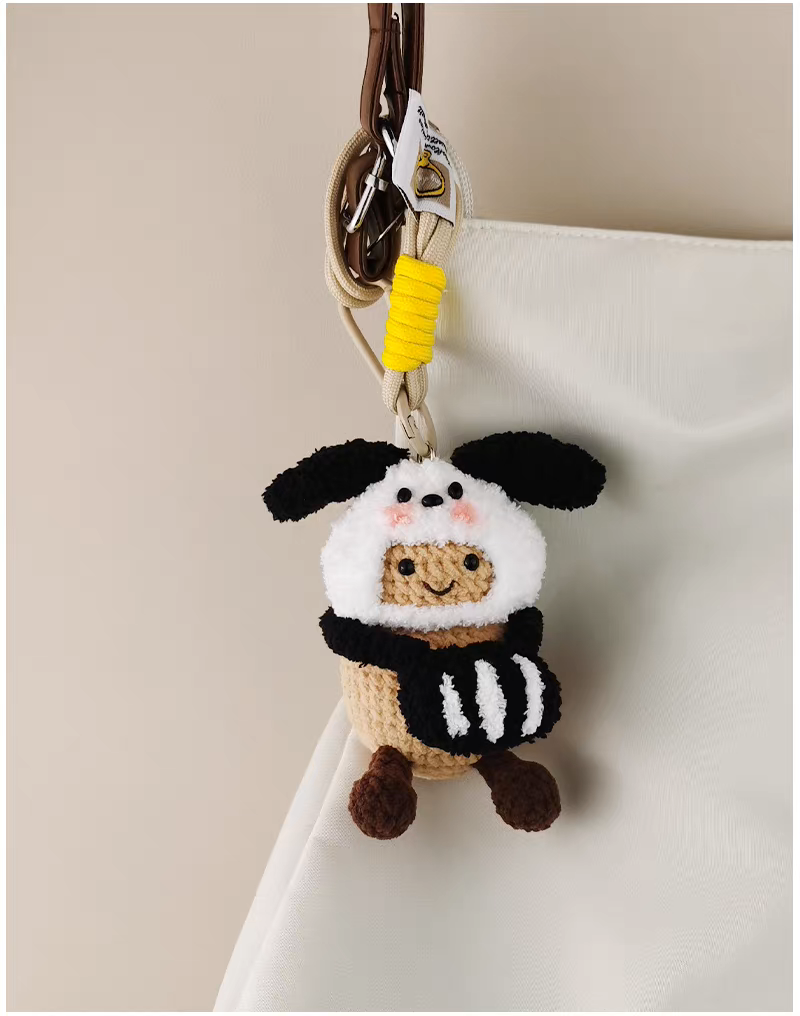 Playful Comfort handmade crochet charm dog costume bag charm and keyring gift for her
