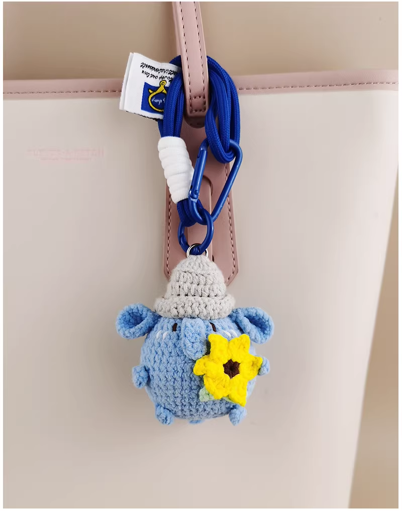 Quiet Bloom handmade crochet charm blue elephant bag charm and keyring gift for her
