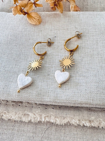 Handmade Anna Heart Pearl Hoop Earrings