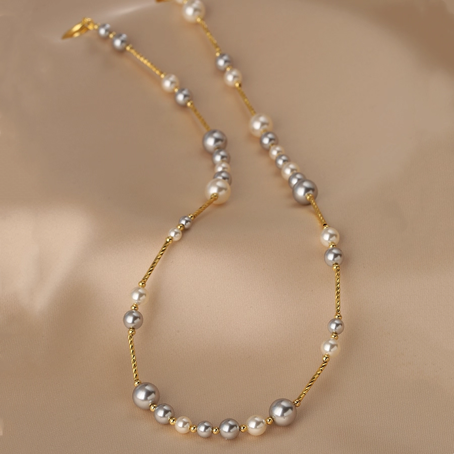 Handmade mixed-colour pearl necklace with 14K gold-plated accents