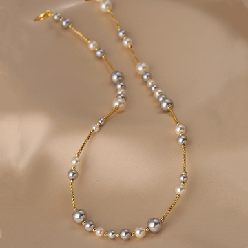 Handmade mixed-colour pearl necklace with 14K gold-plated accents