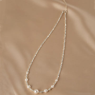 Handmade silver-textured pearl necklace with S925 chain