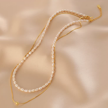 Handmade double layer freshwater pearl necklace with sterling silver chain