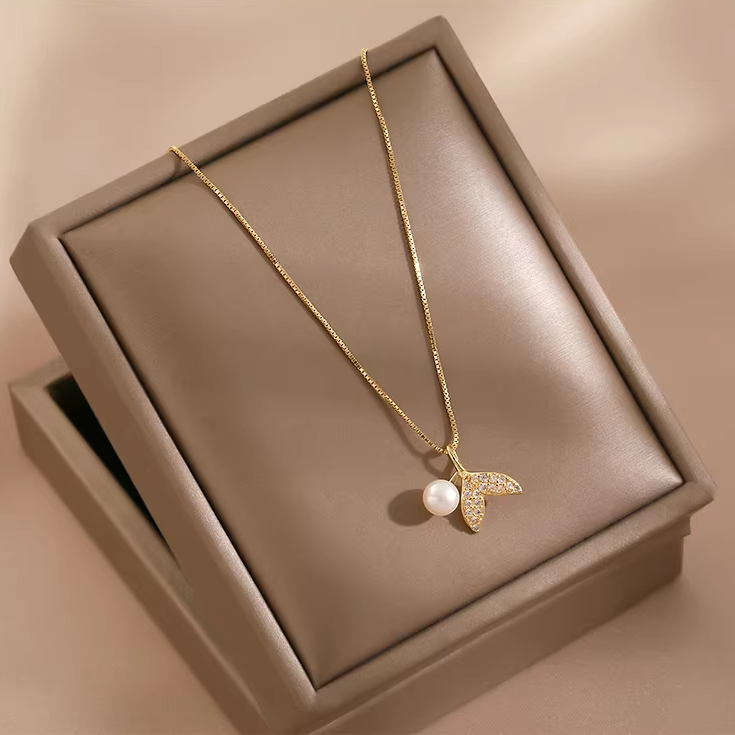 Freshwater pearl mermaid tail silver necklace gift for women