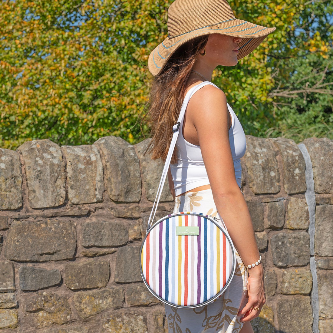 Country Living 2-Person Picnic Bag – Round Striped Insulated Set for Couples | Outdoor Picnic Gift NZ