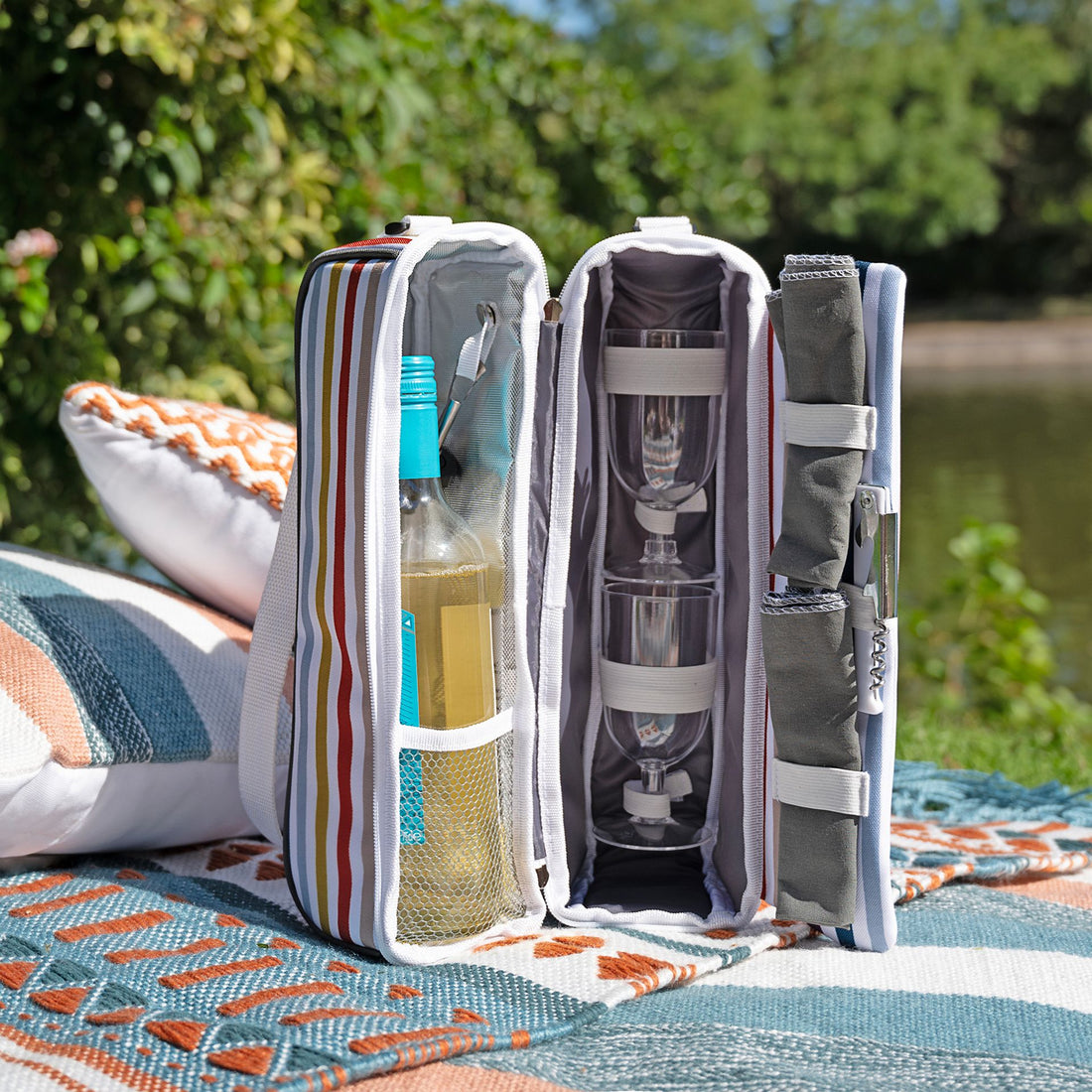 Country Living 2-Person Wine Bag – Striped Insulated Picnic Gift Set for Couples | Outdoor Gift NZ