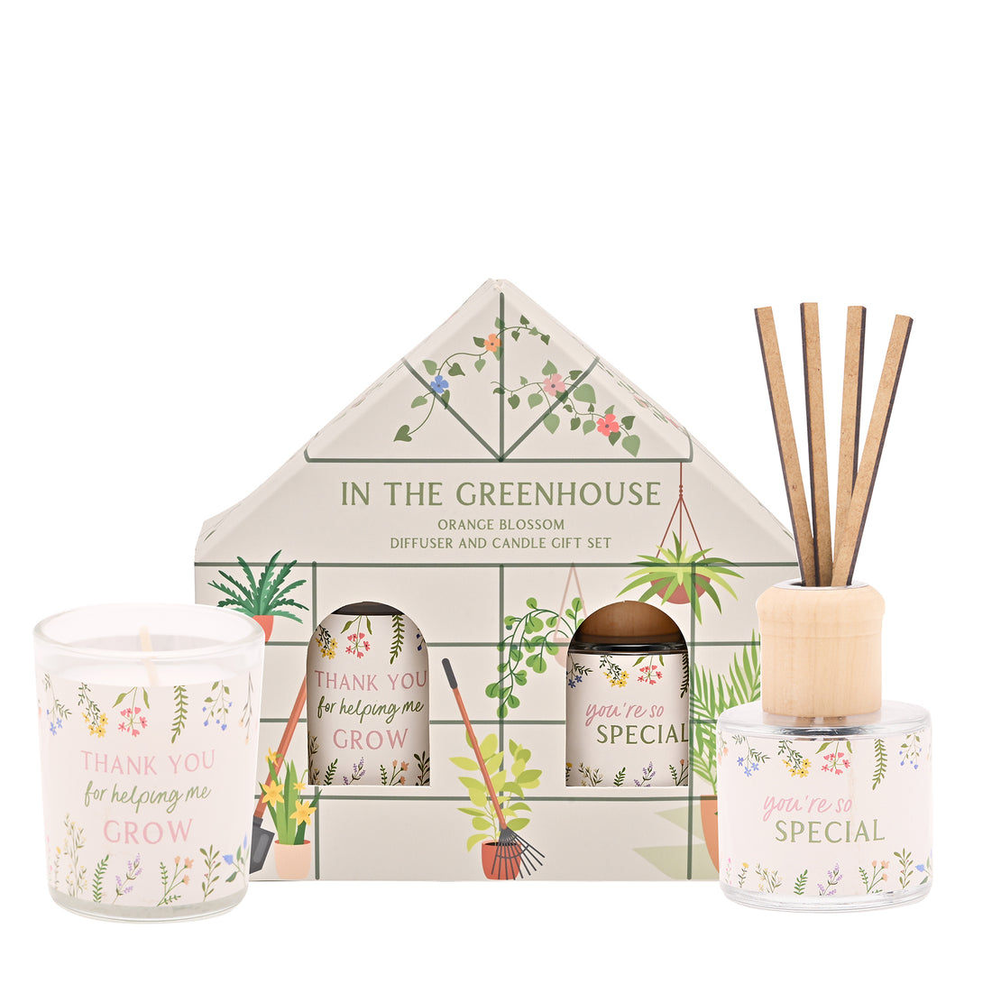 Cottage Garden orange blossom candle and diffuser gift set with greenhouse box – thank you and you’re so special design