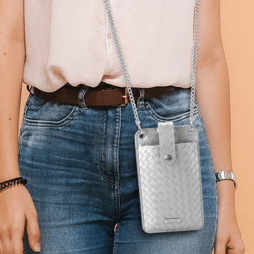 Silver Crossbody RFID Phone Bag – Stylish & Secure Everyday Gift for Her