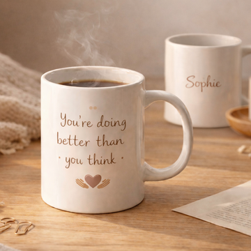You Are Doing Better Than You Loved – Personalised Text Mug with Gift Box | Thoughtful Gift for Her
