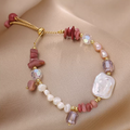 Baroque pearl bracelet with rose stone and crystal beads
