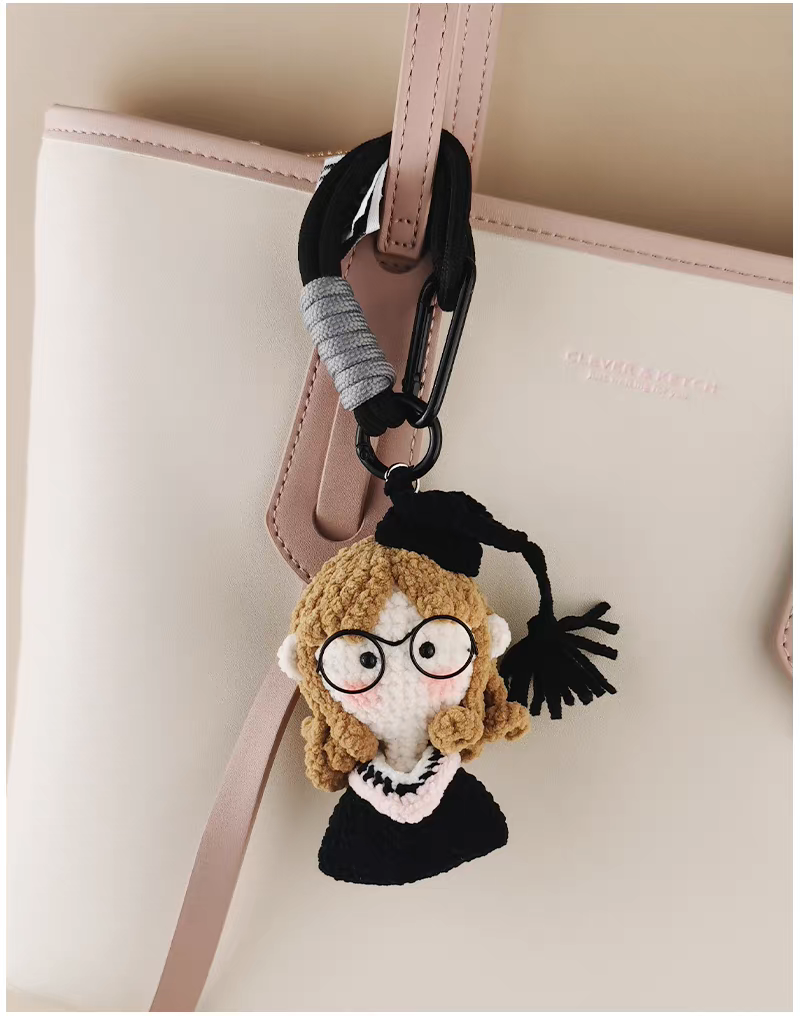 Proud Beginning handmade crochet charm graduation girl bag charm and keyring gift for her

