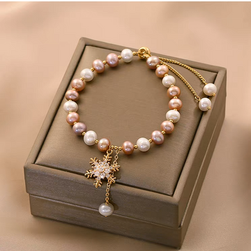 Handmade snowflake baroque pearl bracelet with natural freshwater pearls and 14K gold plated chain
