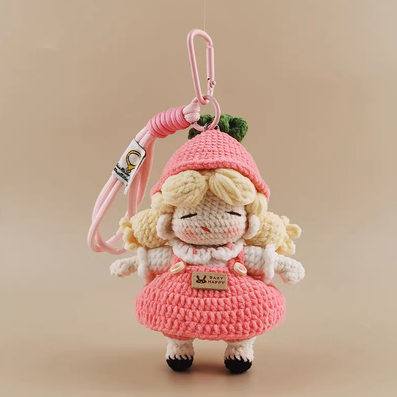 Sweet Darling handmade crochet charm strawberry girl bag charm and keyring gift for her
