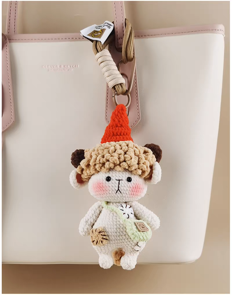 Tender Courage handmade crochet charm patchwork sheep bag charm and keyring gift for her
