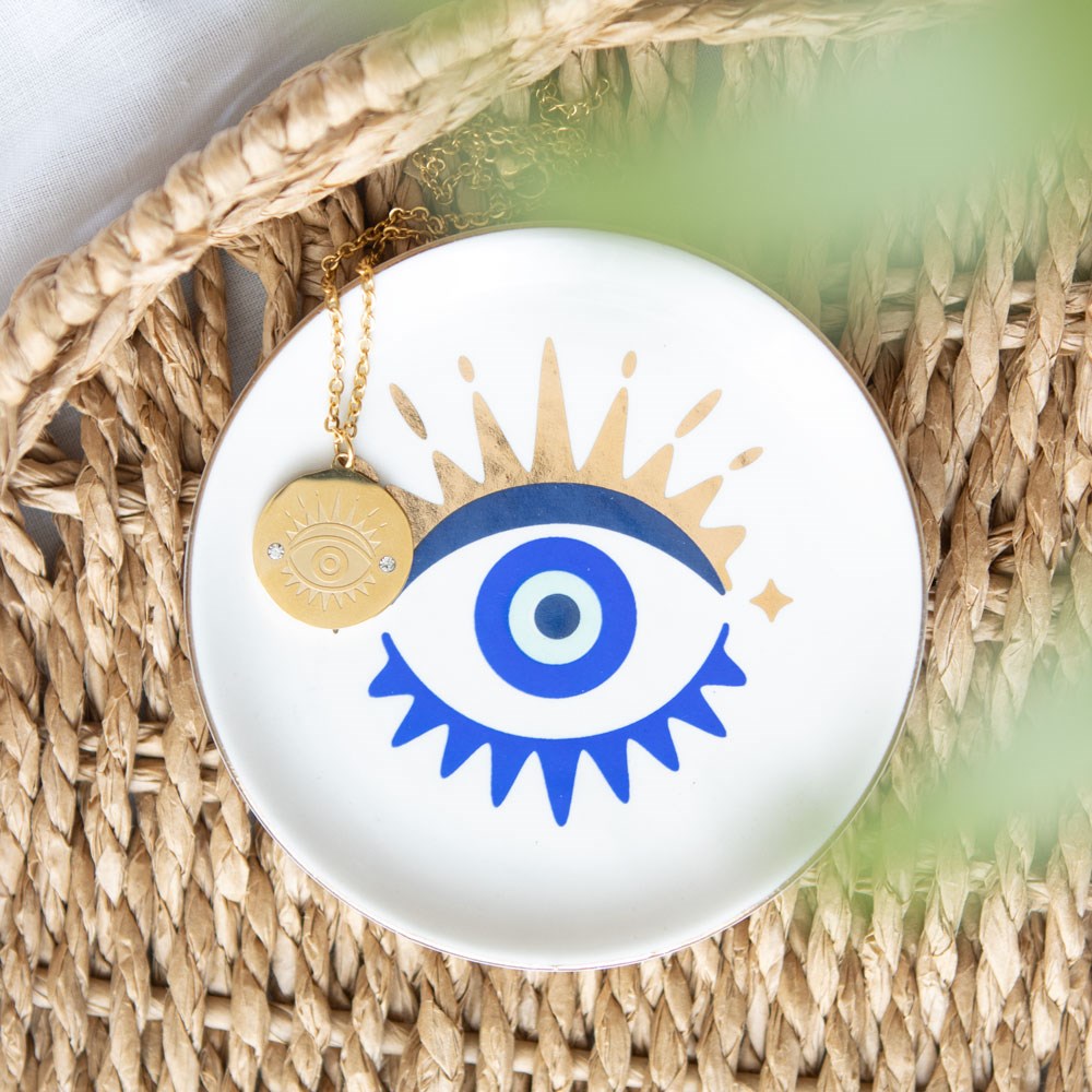 All Seeing Eye Necklace & Trinket Dish Gift Set – Symbol of Luck & Protection