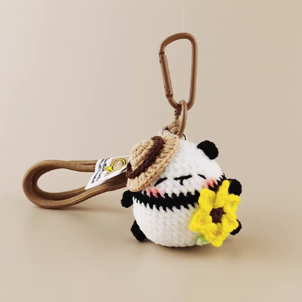 Panda with flower handmade crochet charm bag charm and keyring
