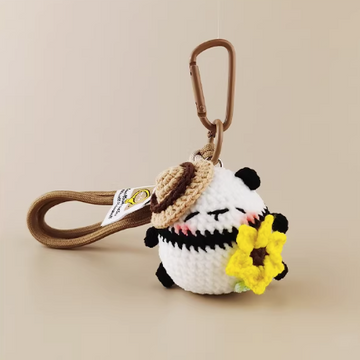 Panda with flower handmade crochet charm bag charm and keyring
